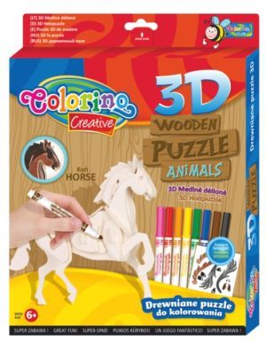 Puzzle Drewniane 3D Do Malowania Koń + Akcesoria /Colorino