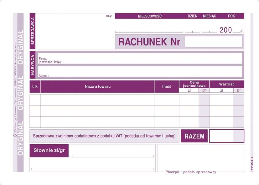 Rachunek Dla Zwol. z VAT A6 Oryg.+1k Poziom 234-5 /MiP