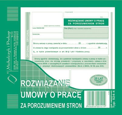 Rozwiązanie Umowy Za Porozumieniem Stron 2/3 A5 Oryg.+1k 524-4 /MiP