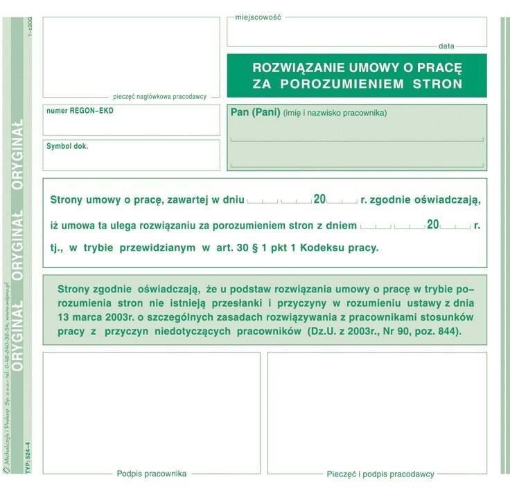 Rozwiązanie Umowy Za Porozumieniem Stron 2/3 A5 Oryg.+1k 524-4 /MiP