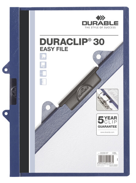 Skoroszyt Zaciskowy A4 Duraclip Easy File z Wkładką 30 Kartek Granatowy /Durable 222907