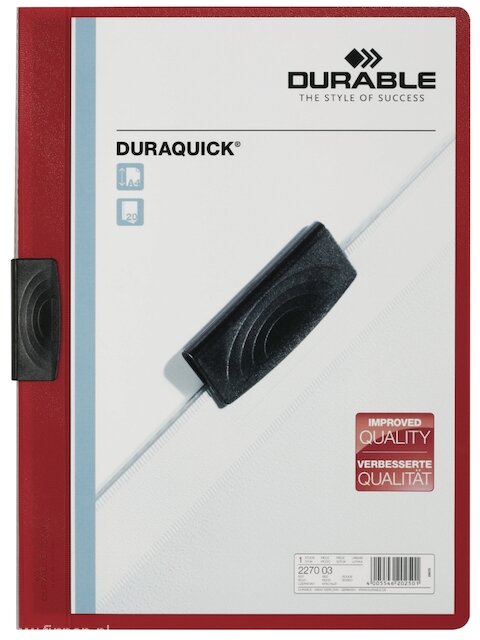 Skoroszyt Zaciskowy A4 PVC Duraquick Czerwony /Durable 227003