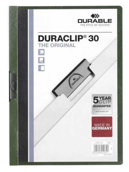 Skoroszyt z Klipem A4 PVC Duraclip 30 Kartek Ciemnozielony /Durable 220032