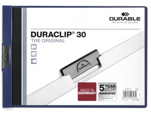 Skoroszyt z Klipem A4 PVC Duraclip 30 Kartek Granatowy /Durable 224607