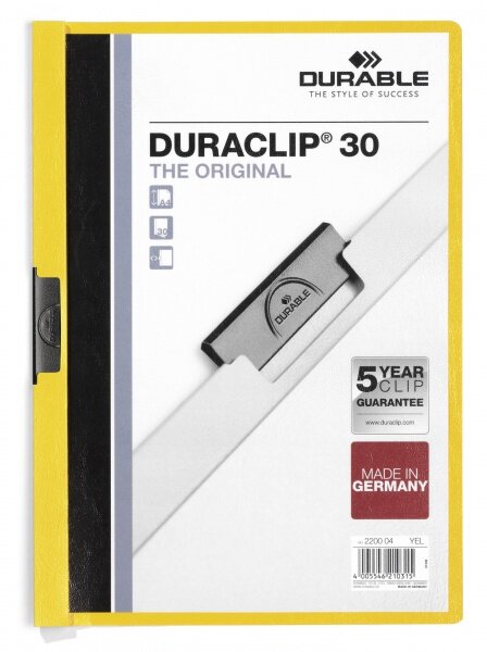 Skoroszyt z Klipem A4 PVC Duraclip 30 Kartek Żółty /Durable 220004