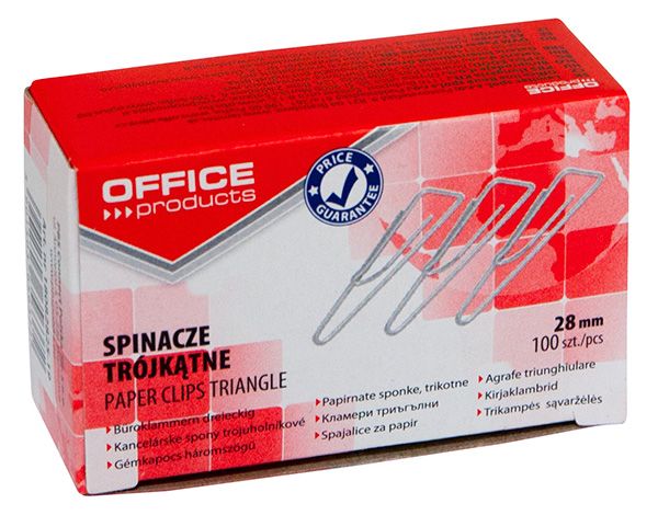 Spinacze Trójkątne Office Products 28mm 100Szt. Srebrne