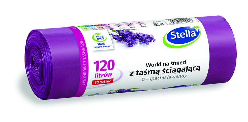 Worki Na Śmieci LDPE 120L A'10 z Taśmą Ściągającą Lawendowe /Stella