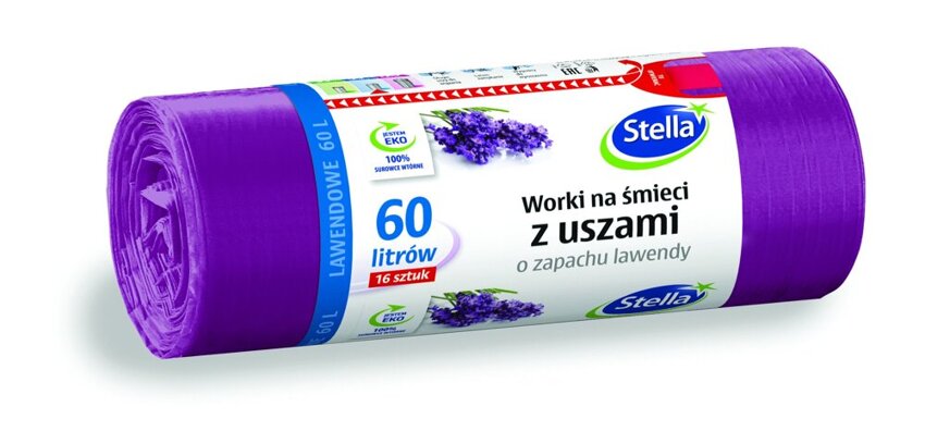 Worki Na Śmieci LDPE 60L A'16 z Uszami Lawendowe /Stella