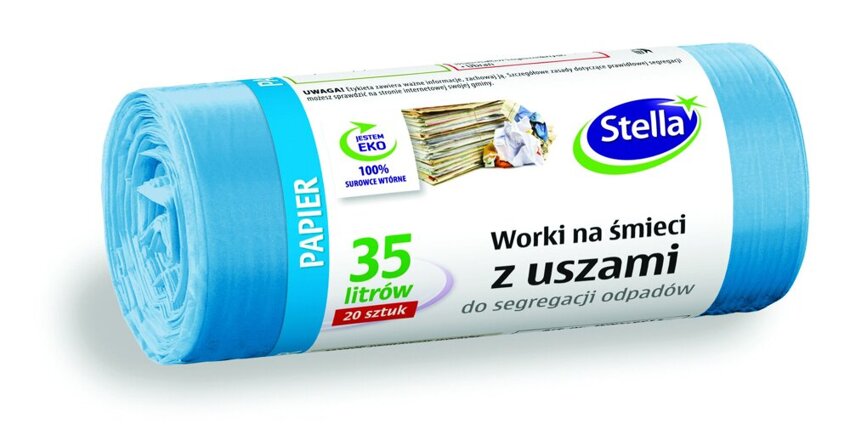 Worki z uszami STELLA do segregacji odpadów papierowych 35 l 20 szt. niebieskie niebieski