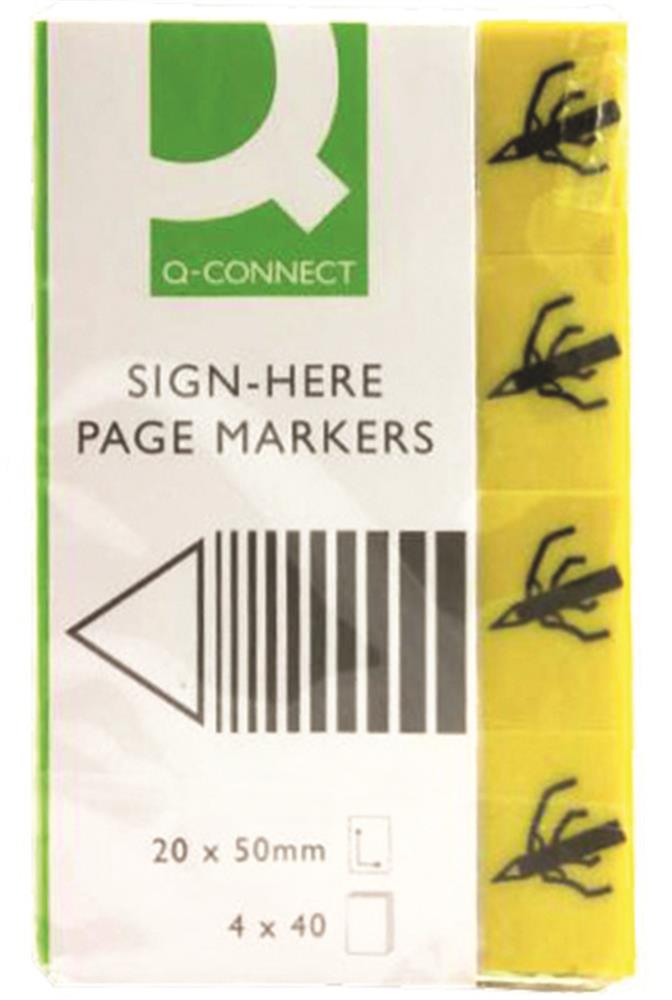 Zakładki Indeksujące Q-Connect Sign-Here Papier 20X45mm 4X40 Kart. Żółty